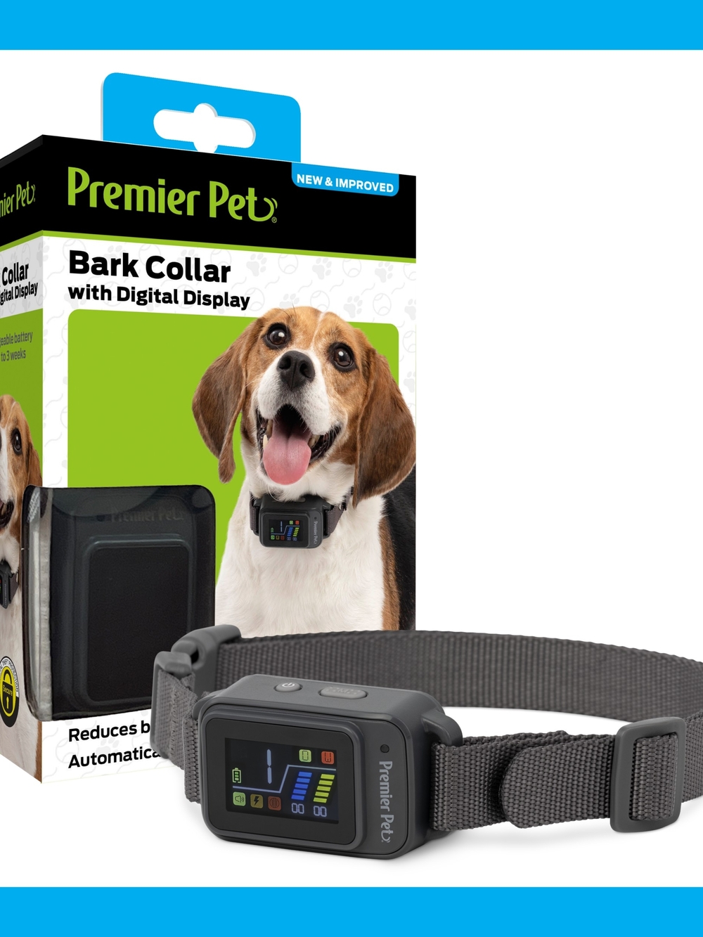 Premier Pet Bark Collar with Digital Display,  Rechargeable and Adjustable